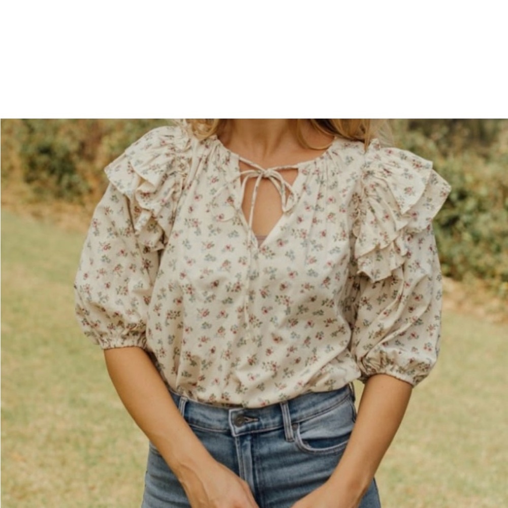 Floral Puff Sleeve Blouse - Cream